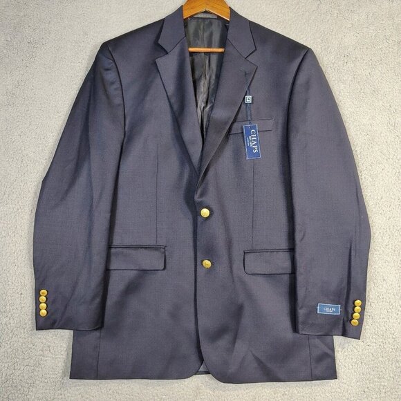 Chaps Other - Chaps Blazer Men's 42 Long Navy 100% Wool Gold Sport Coat Suit Jacket Career NWT